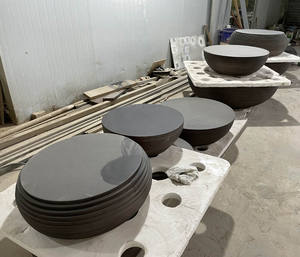 Minimalist Large Round Black Brown Solid Wood <strong>Teak</strong> Travertine Coffee <strong>Table</strong> for Hotel Lobby Lodge Contemporary - Product Image 4