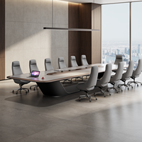 Mesa de Conferencia Grande, Tablero Ecológico E1, Certificación CQM, Superficie de 50 mm, Riel de Alimentación USB Integrado, Luz Ambiental LED, Personalización OEM para Sala de Juntas