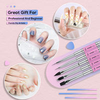 Ensemble de 5 pinceaux professionnels à double embout pour nail art, manche en aluminium rose, avec 10 embouts pour gel UV, acrylique, peinture DIY, salon.