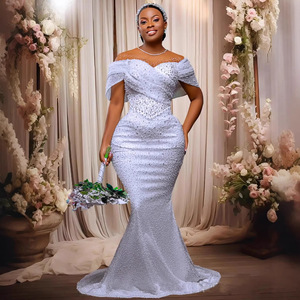 Abito da sposa a sirena di lusso 2026 con maniche aperte e pizzo perlato - Product Image 2