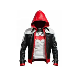 Men Red-Hooded Motorcycle Leather Fashion Wholesale Hot Selling Custom Jacket Winter