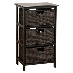 KD family storage table, coffee table side table with three cucurbit straw drawers, for living room, bedroom, black