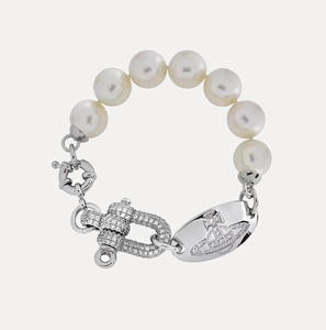 Pulsera y Collar Unisex de Alta Gama con Cuentas de Perlas Saturno y Hebilla en Forma de Herradura en U con Diamantes Completos, Estilo Emperatriz Viuda Vivienne - Product Image 5