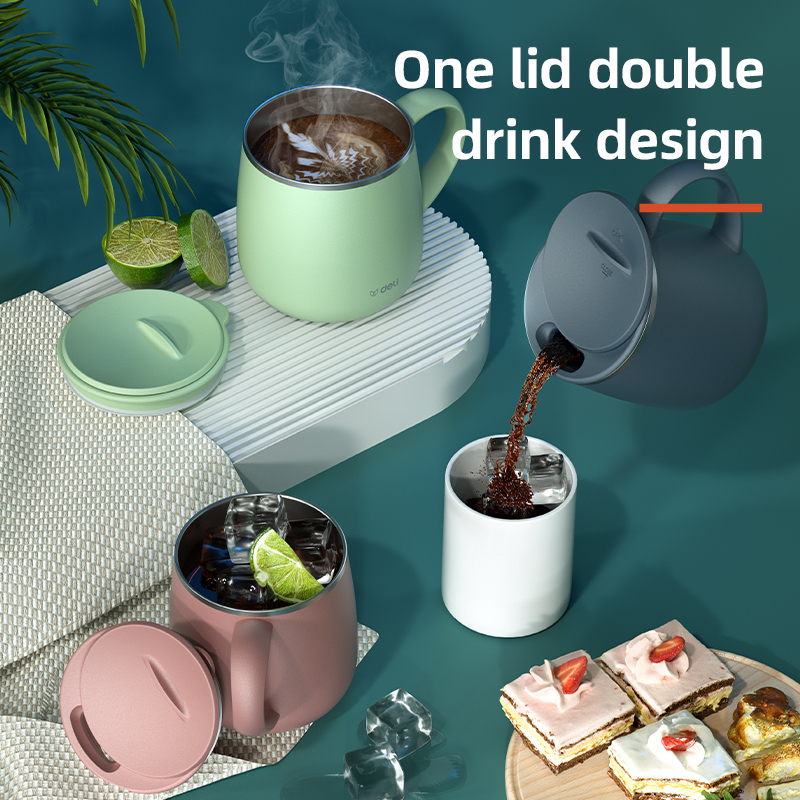Deli LL602-FGN Green Thermal Mug - 380ml Stainless Steel