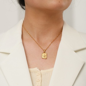 Hot Sale Stainless Steel Rectangle Pendant Crystal Natural Stone Angel wings Pendant Necklace for Women - Product Image 4