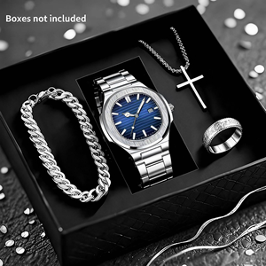 LP62 Montres à quartz de luxe pour hommes, vente en gros, 4 pièces, <span class=keywords><strong>montre</strong></span>-<span class=keywords><strong>bracelet</strong></span> pour <span class=keywords><strong>homme</strong></span>, <span class=keywords><strong>bracelet</strong></span>, collier croix, bague, ensembles cadeaux sans boîte - Product Image 1