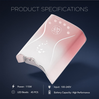Lampe à ongles UV LED sans fil professionnelle 115W - Séchoir à ongles rechargeable sans fil pour tous les gels avec capteur intelligent, qualité salon