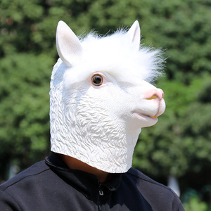 Masque d'alpaga en latex, couvre-chef animal, taille unique, blanc, accessoires de fête cosplay - Product Image 4