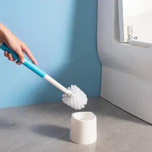 Boomjoy conjunto de escova e suporte de vaso sanitário, conjunto de escova para limpeza de banheiro, de silicone moderno, com cabo longo