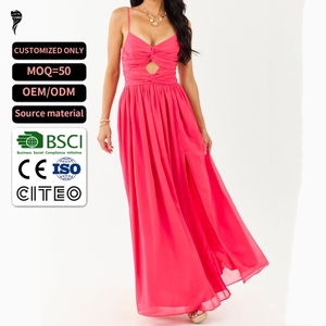 Nuevo Vestido Maxi de Chifón Personalizado sin Mangas con Tirantes Finos, Abertura Frontal y Diseño Fluido para Verano para Mujer - Product Image 1