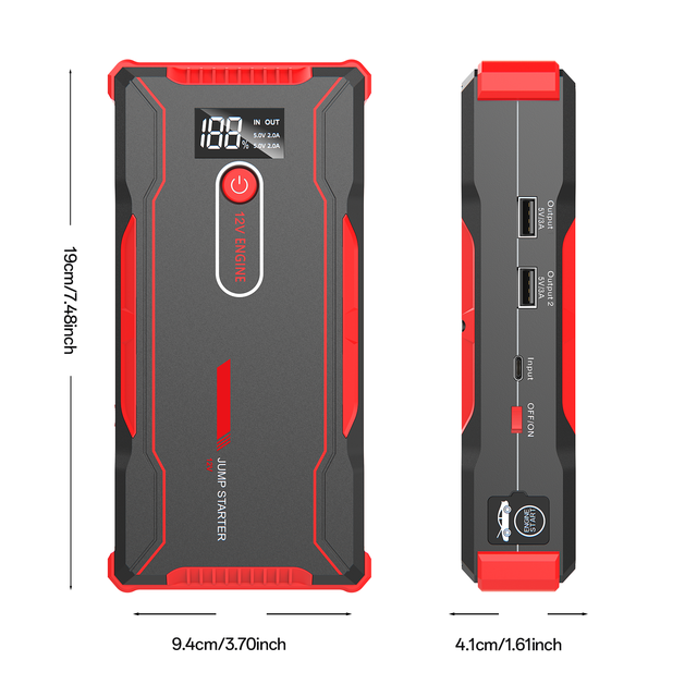1000A 12000mAh Super Big Capacity Portable Car Jump Starter 12V Emergency Car Jump Starter Power Bank With LED Lighting