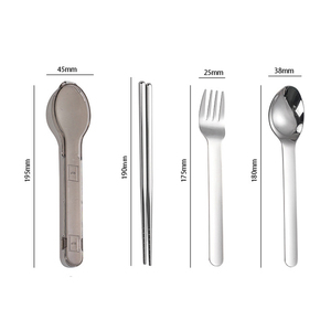 Ensemble de couverts portables en acier inoxydable argenté 3 pièces (cuillère, fourchette, couteau) pour pique-nique, voyage, <span class=keywords><strong>camping</strong></span> en plein air avec étui – Vente en gros - Product Image 2