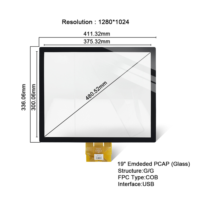 19 Inch PCAP Touch Screen Industrial Capacitive Touch Sensor Panel USB I2C Multi Touch Glove Wet Touch Custom Cover Glass