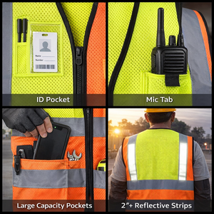 Gilet di Sicurezza ANT5PPE ad Alta Visibilità con Tasche Multiple, Traspirante, Bicolore, in Rete Riflettente per Lavoratori Edili - Product Image 5