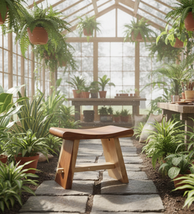 Taburete Curvo de Madera Suar Hecho a Mano con Grano Orgánico en Tonos Cálidos, Estilo Industrial Ecológico, el Toque Perfecto para el Dormitorio Moderno - Product Image 2