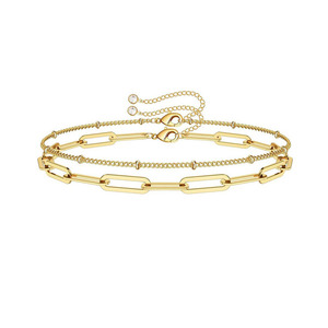Pulseras de cristal de cadena cubana para mujer, clip de papel en capas ajustable de acero inoxidable, oro de 18K, venta al por mayor - Product Image 1