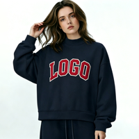 Sweat-shirt surdimensionné personnalisé pour femme, col montant, épaules tombantes, lettres brodées, appliqué, vente en gros