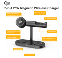 Support de chargeur sans fil magnétique 7-en-1 Qi22 25W, station de charge rapide multi-appareils avec refroidissement pour iPhone, Apple Watch, AirPods