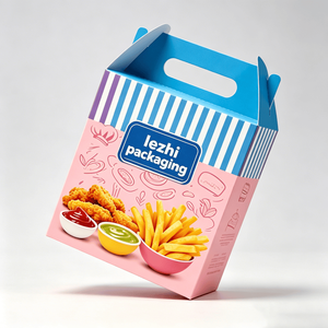 Boîte en carton ondulé personnalisée avec poignée, de qualité alimentaire, en forme de <span class=keywords><strong>maison</strong></span>, pour emballage de poulet frit - Product Image 3