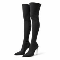 Bottes hautes noires extensibles sur mesure pour femmes, talon aiguille de 12 cm, bout pointu, chaussures de mode OEM, fournisseur chinois en gros