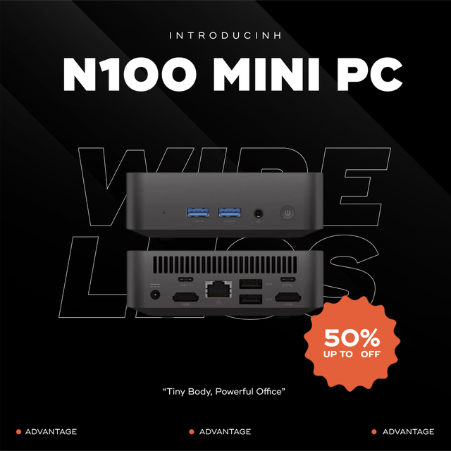 MiniTree N100 Pocket Mini PC 4K Dual HD Output 2*Type-C Ports WIFI5 M.2 RJ45 LAN 4 USB Full-Featured Compact Small Computer