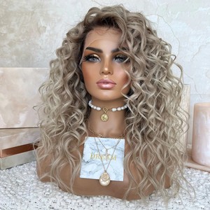 Freedom Wig Ombre Ash Blonde Color Suelto Rizado Estilo de moda Raw Vietnamita Cabello humano Full HD Pelucas delanteras de encaje para mujeres - Product Image 5