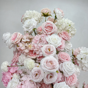 Premium Romantic Modern <b>Pink</b> and White Rose Artificial Flower Wedding <b>Backdrop</b> with Customizable Sizes for Back to School Events - Product Image 3