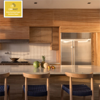 Armário de Cozinha Estilo Americano com Moldura Slim Transicional em Madeira Laminada, Projeto Personalizado para Villa