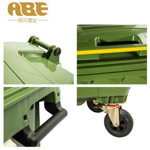Large <b>Plastic</b> Trash Can 1100L Rectangular Outdoor With <b>Wheels</b> Green Color - Product Image 2