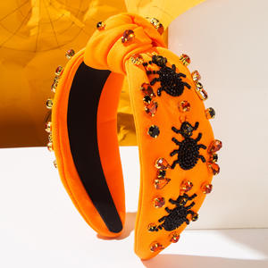 Nuove perline in stile scuro strass di ragno arancione nero fascia per capelli annodata con diamanti incrostati di capelli per feste - Product Image 3