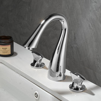 Robinet Mitigeur de Lavabo Double Poignée en Laiton Doré, Style Nordique Luxe, 3 Trous, pour Salle de Bain