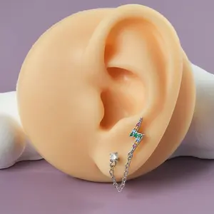 Lightning zircone catena dell'orecchio pendente in <span class=keywords><strong>acciaio</strong></span> <span class=keywords><strong>chirurgico</strong></span> cartilagine Tragus elica con lobo orecchino bilanciere Piercing gioielli con perla principale - Product Image 2