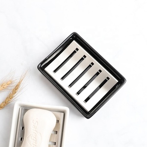 Lofekea Ceramic Soap Dish Gold Stainless Steel Soap Holder