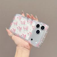 Coque de téléphone tendance rose à motif nœud papillon pour iPhone 18 17 16 15 14 13 Pro Max, transparente, souple et antichoc