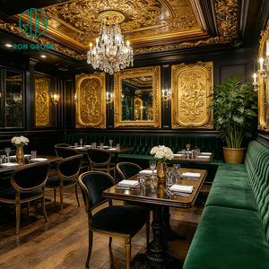 Ensemble table et chaises vintage en bois pour hôtel, steakhouse, café, avec banquette en velours vert, mobilier de <span class=keywords><strong>restaurant</strong></span> - Product Image 5