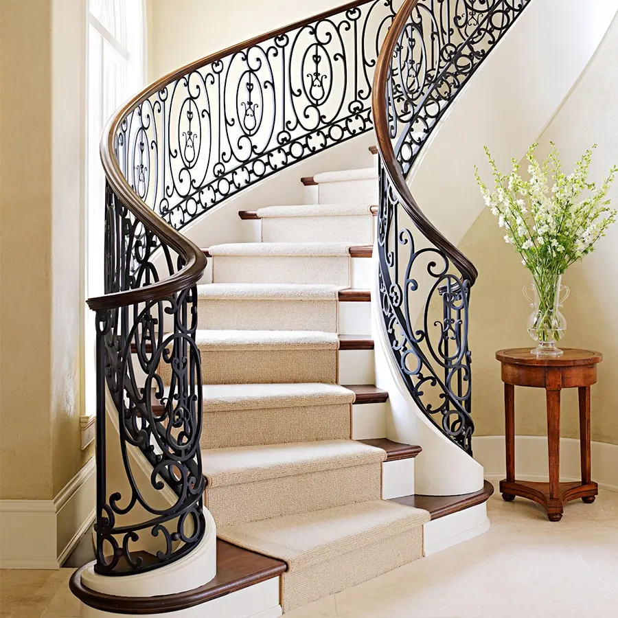 Factory Price Wrought Iron Balcony Railing Design Metal Stair Handrail wooden baluster Staircase Deck Outdoor wooden baluster