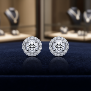 E1661 Orecchini in oro bianco con diamanti, taglio rotondo brillante, colore D, diamante naturale, gioielli da sposa classici da donna - Product Image 2