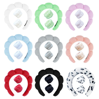 Lot de Bandeaux Éponge Nuage Personnalisables avec Logo et Bracelets, Antidérapants, Moelleux, Roses, pour Maquillage et Soin des Cheveux
