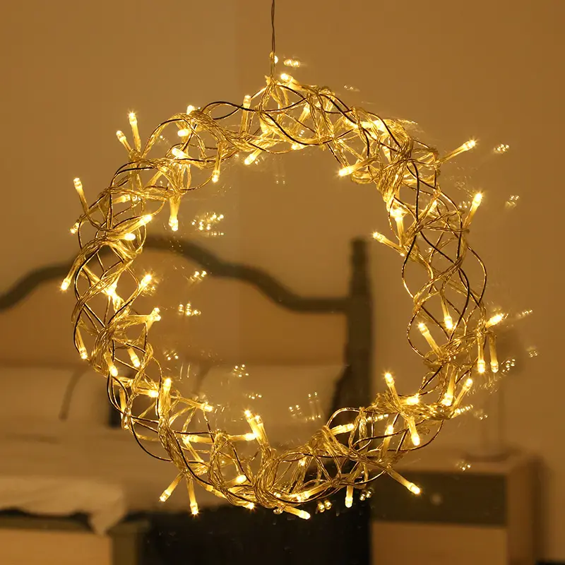 Smeedijzeren Metalen Ring Vorm Frame Met Led Verlichting Koperdraad Voor Kerst Licht Opknoping Landschap Vakantie Verlichting