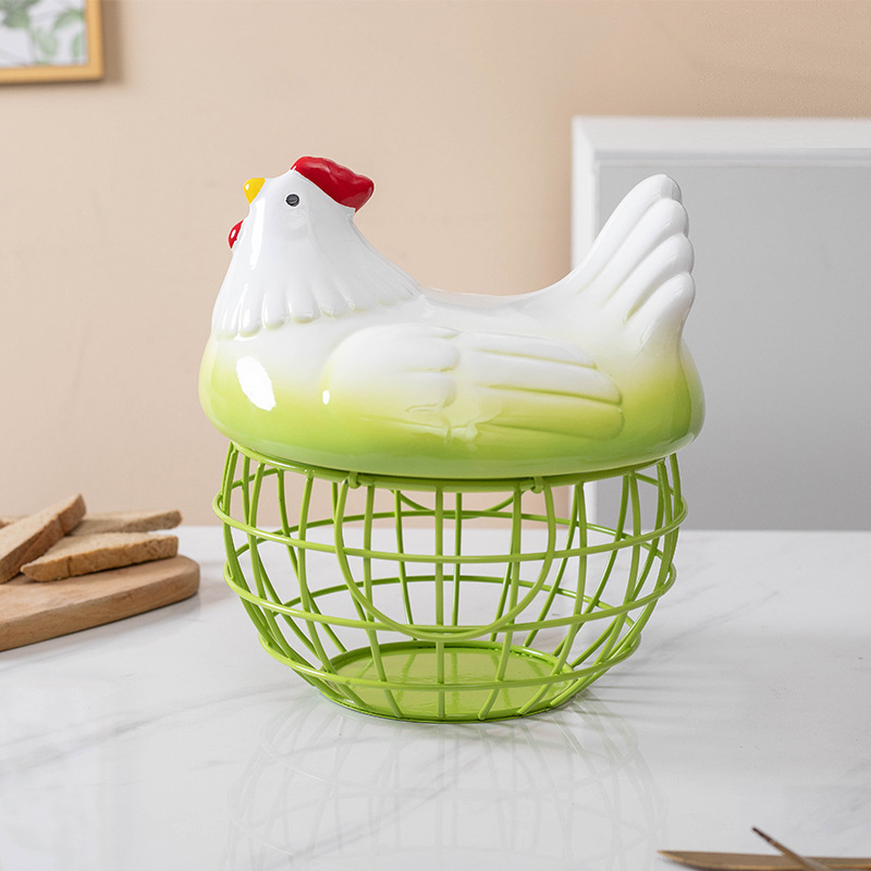Gradient green hen with green American-style basket