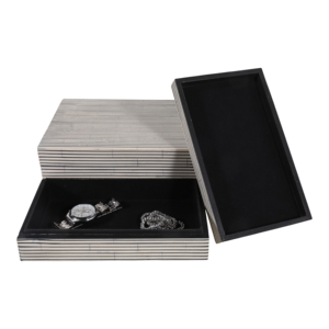 Rectangular Ridged Decorative Storage <b>Boxes</b> Modern Polyresin Wood <b>Keepsake</b> Box With Lids For Home Decor - Product Image 3