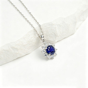 925 Silver Sapphire Pendant Sunflower Set with Luxury Clavicle Chain - Product Image 1
