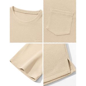 ชุดเซ็ตเสื้อยืดคอกลมแขนสั้นผ้าฝ้ายลายวาฟเฟิลสำหรับผู้ชาย AUSELILY ไซส์ M-5XL ทรงปกติ สวมใส่สบาย ระบายอากาศได้ดี เหมาะสำหรับฤดูร้อน - Product Image 6