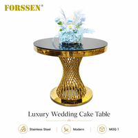 Mesa de Pastel Moderna y Lujosa de Acero Inoxidable Dorado con Rejilla, Duradera, con Tapa de Vidrio Templado FORSSen para Comedor de Hotel y Eventos al Aire Libre