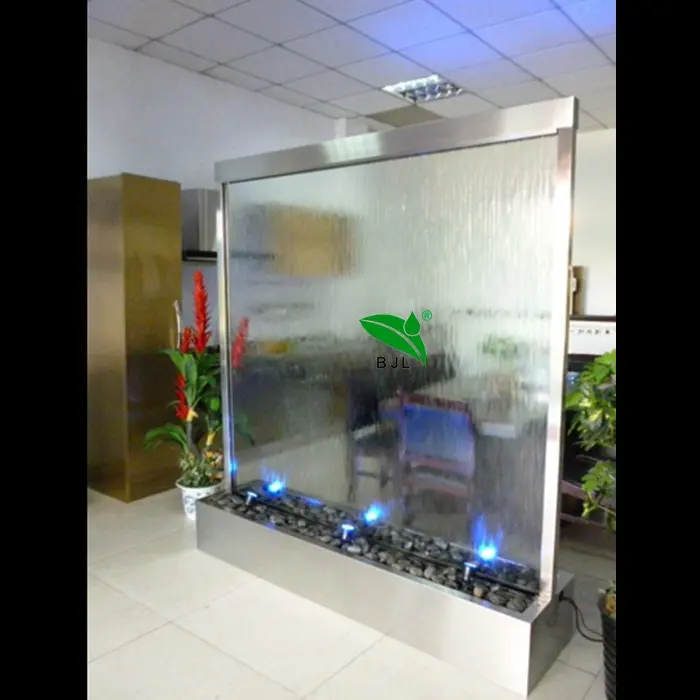 Artificial al aire libre de agua de vidrio de pared cascada cortina fuente
