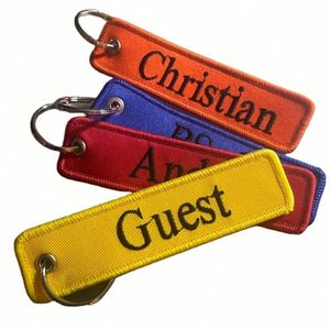 LCC1334 Customize Personal Logo Woven Embroidered <b>Key</b> <b>Chain</b> Fabric <b>Key</b> Tag with Own Design Woven Embroidery Keychains - Product Image 1