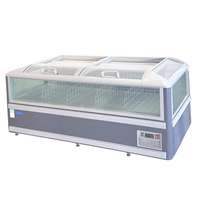 Congélateur commercial modulaire combiné en îlot avec grande vitrine en verre incurvé pour supermarché, congélateur coffre pour la présentation d'aliments surgelés