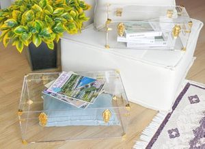 Coffre de rangement décoratif en acrylique transparent personnalisé en gros d'usine avec serrures et poignée - Product Image 5