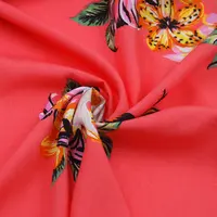 Tecido estampado de raiom para vestido, flor floral grande colorida de alta qualidade feita sob encomenda de fábrica chinesa, giz liso, 100%