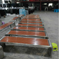 Plastique bois acier inoxydable métal parc banc en bois siège jardin extérieur patio banc de menuiserie